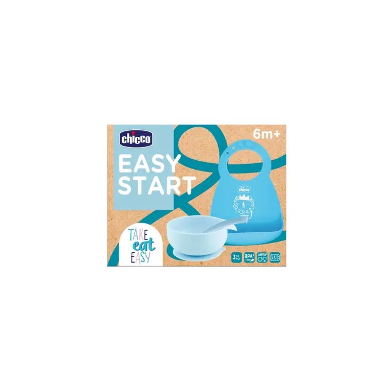 Chicco Conjunto Papa Silicone Azul 6M+