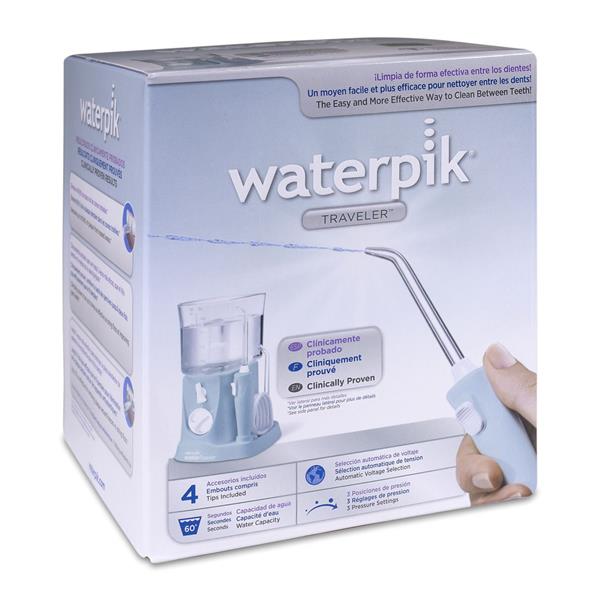 IRRIGADOR BUCAL ELECTRICO WATERPIK WP- 300 TRAVELER CON ADAPTADOR VIAJES BLUE
