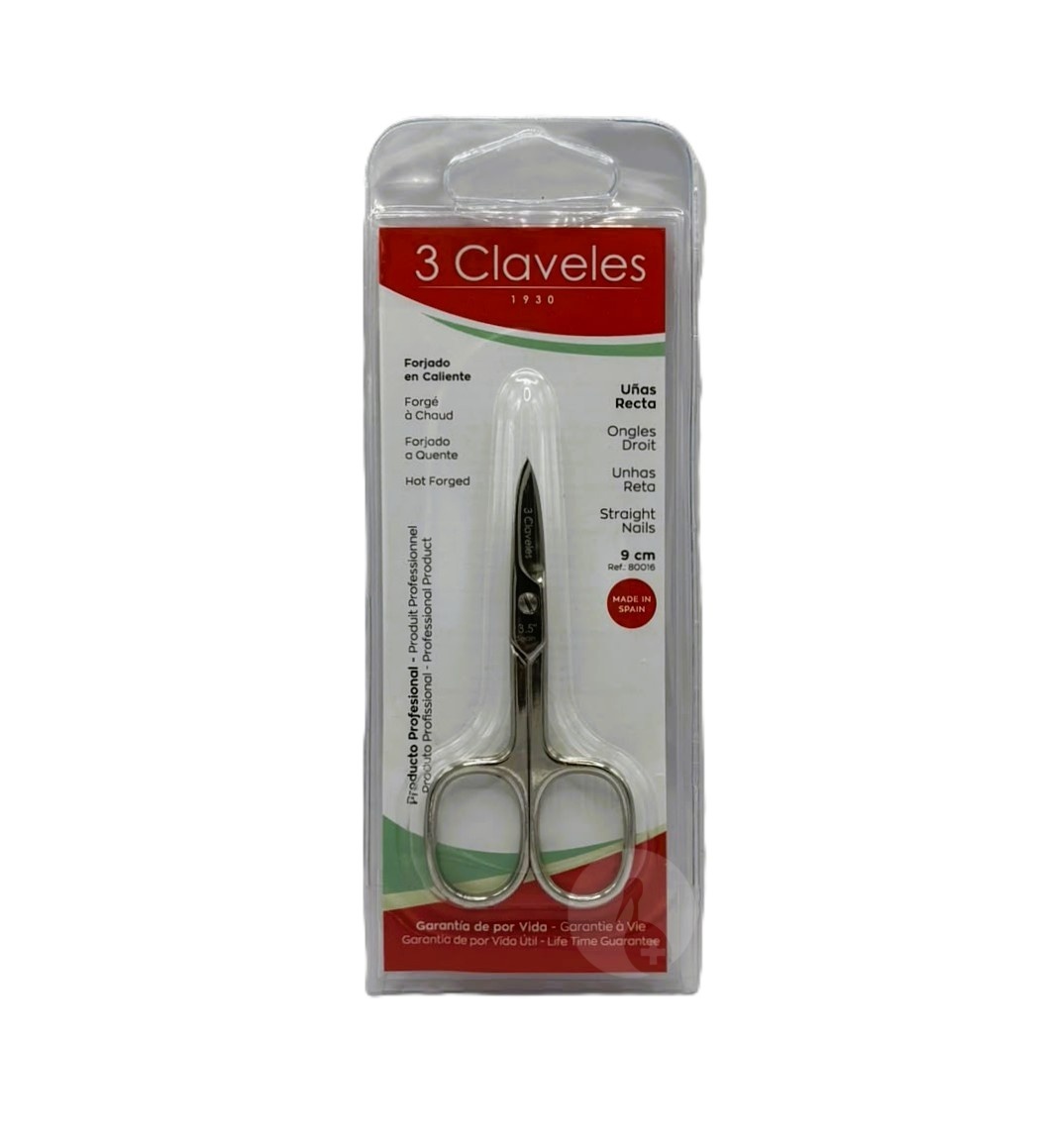 3 CLAVELES TIJERAS UÑAS RECTA 9CM 3.5″