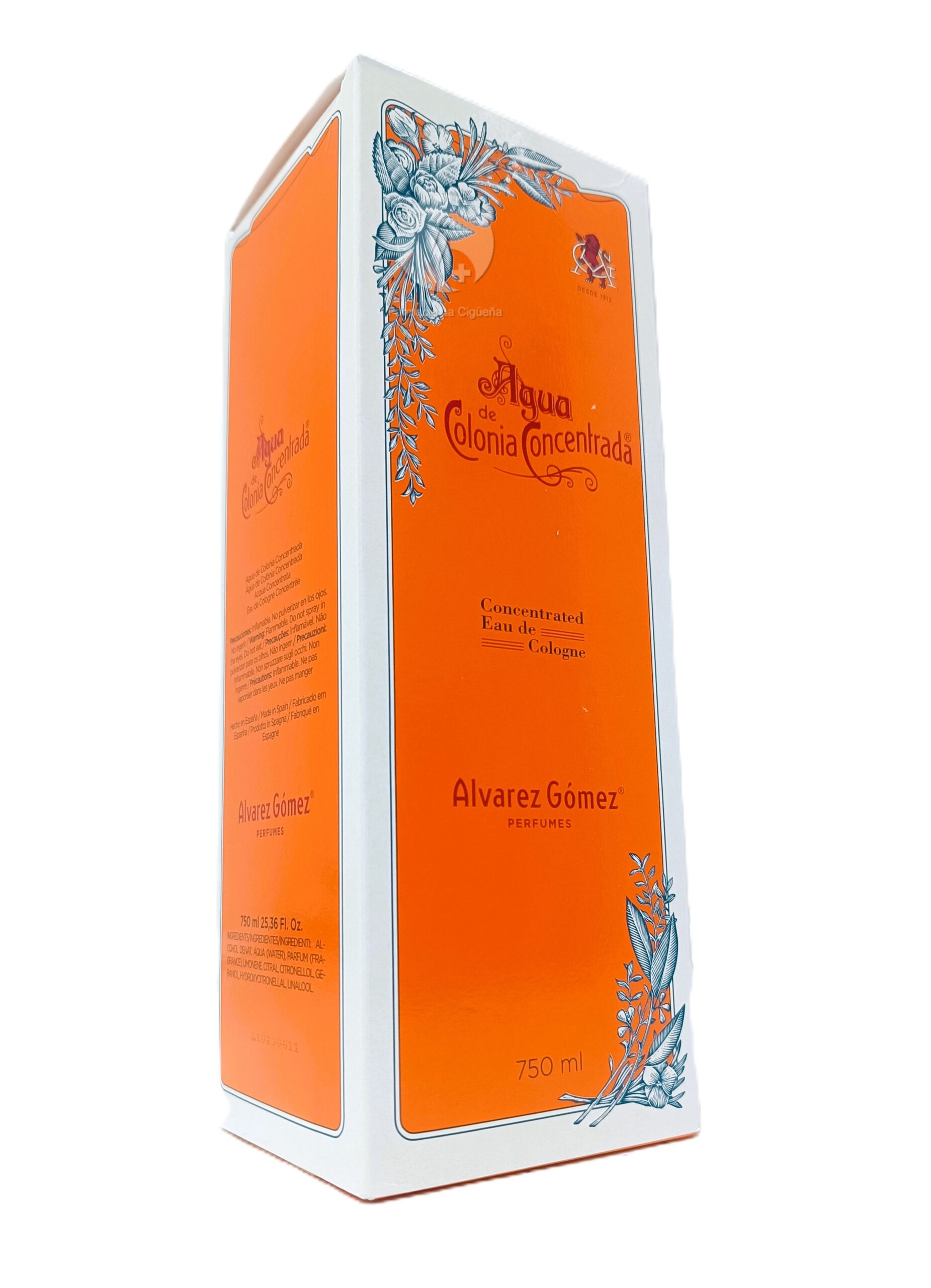 AGUA DE COLONIA CONCENTRADA EAU D´ORANGE ALVAREZ GOMEZ 1 ENVASE 750 ML