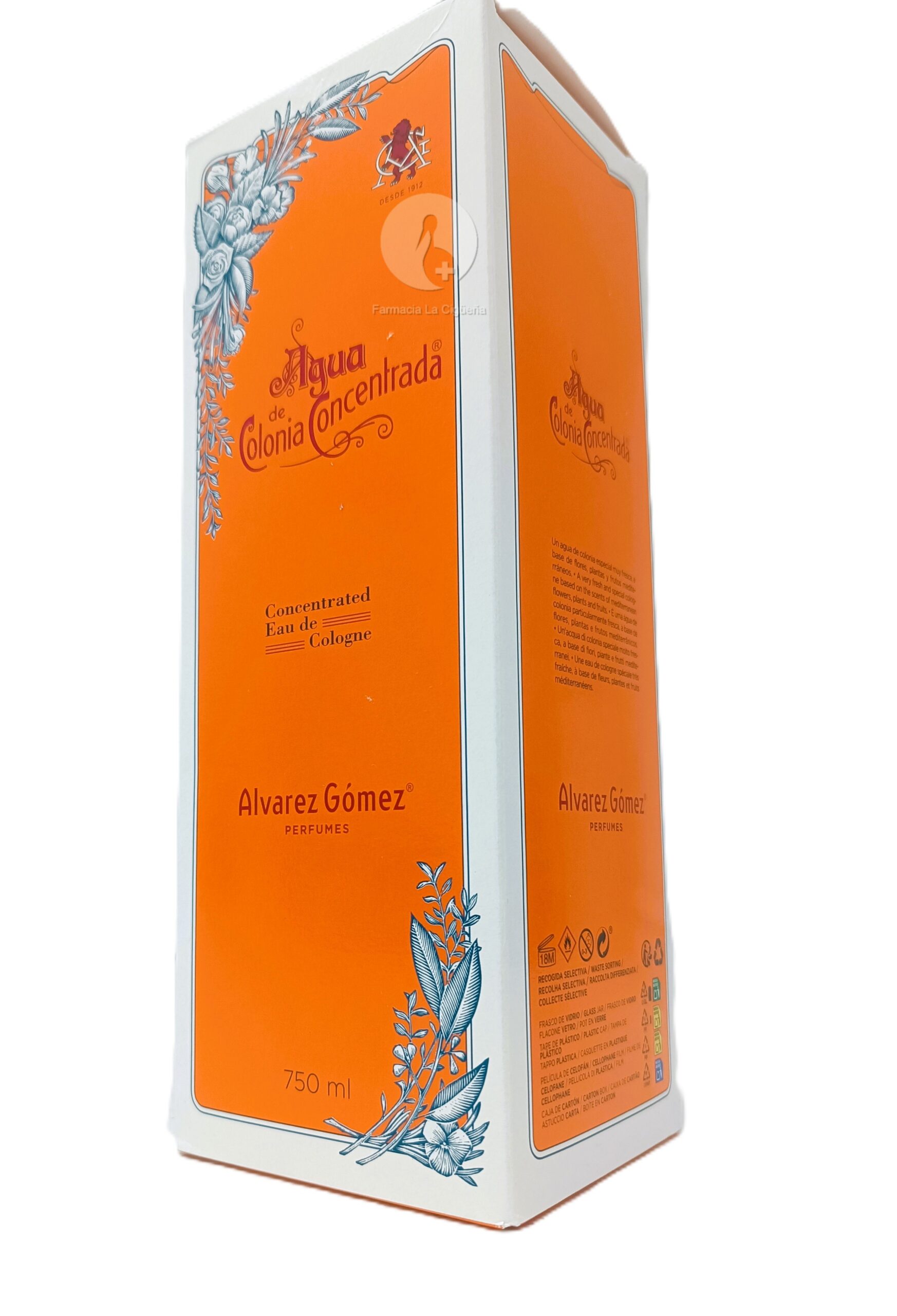AGUA DE COLONIA CONCENTRADA EAU D´ORANGE ALVAREZ GOMEZ 1 ENVASE 750 ML