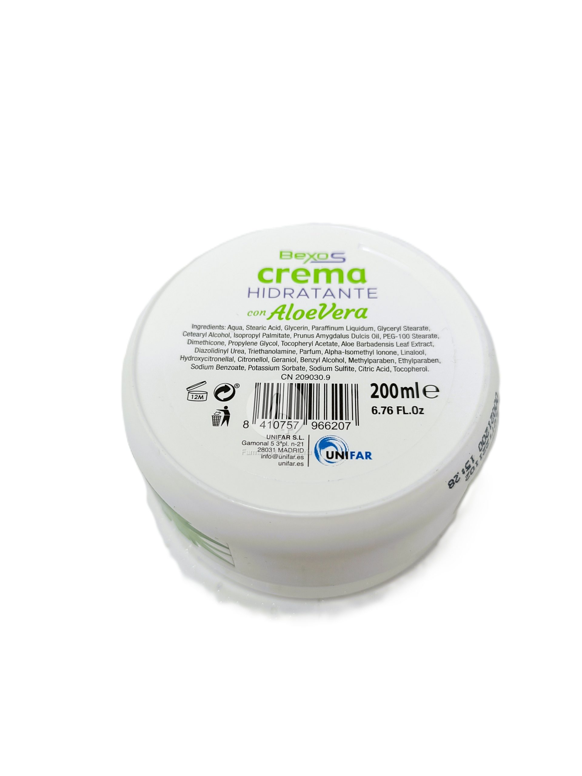 BEXOS CREMA HIDRATANTE CON ALOE VERA 1 TARRO 200 ML