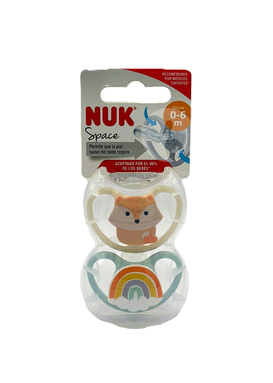 CHUPETE SILICONA NUK SPACE 0 – 6 MESES 2 UNIDADES ZORRO ROSA