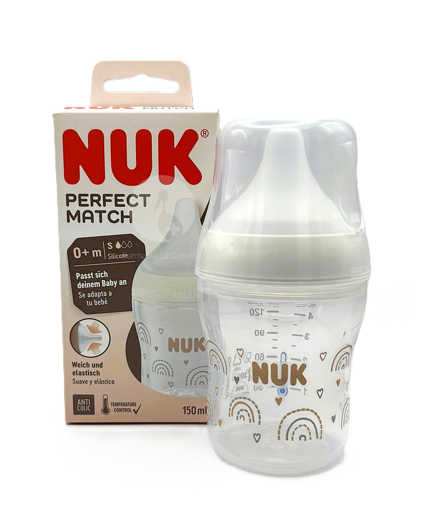 BIBERON PP SILICONA NUK PERFECT MATCH FLUJO S 1 UNIDAD 150 ML ARCOIRIS