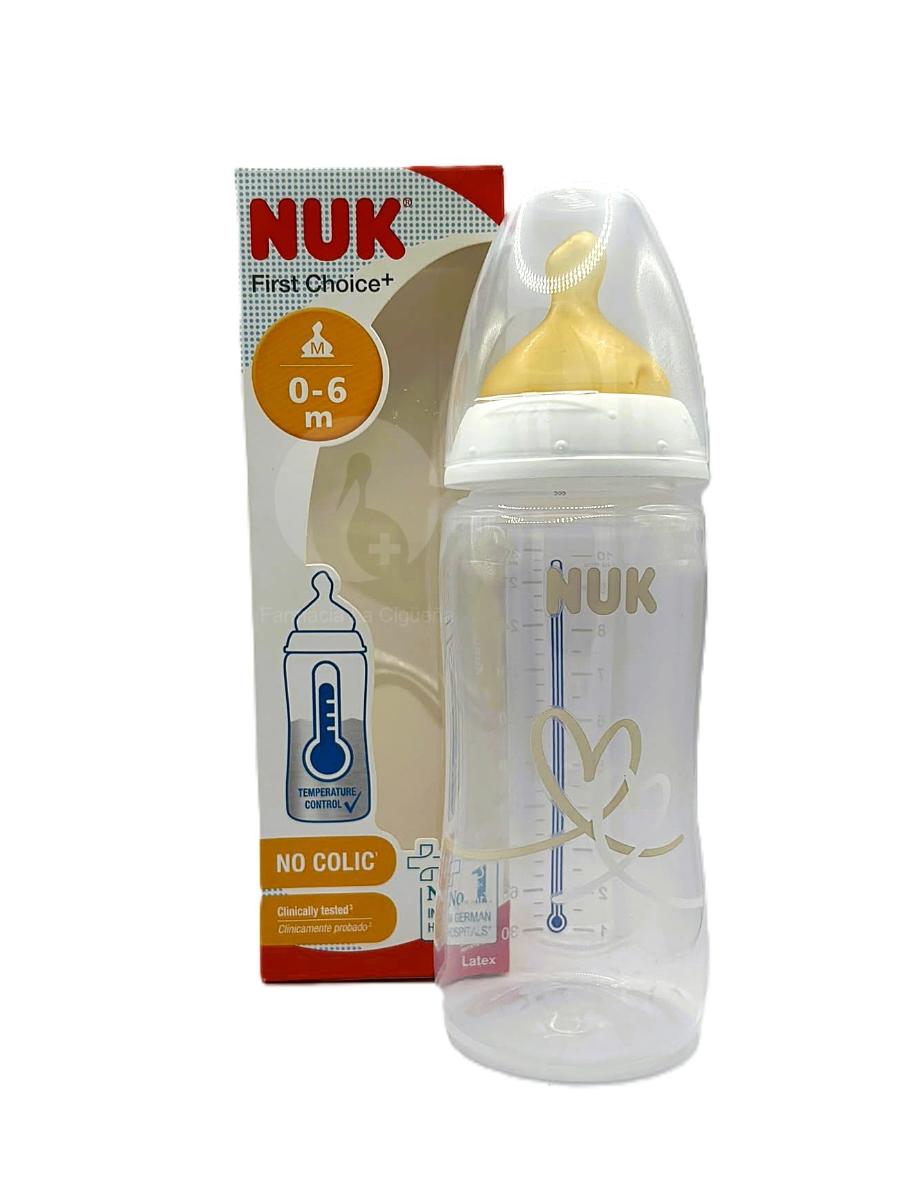 BIBERON PP LATEX NUK FIRST CHOICE T-1 M 1 UNIDAD 300 CC LECHE