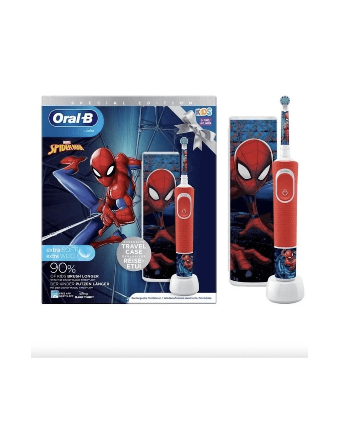CEPILLO DENTAL ELECTRICO RECARGABLE INFANTIL ORAL-B VITALITY PRO KIDS 3 + SPIDERMAN + TC 1 UNIDAD