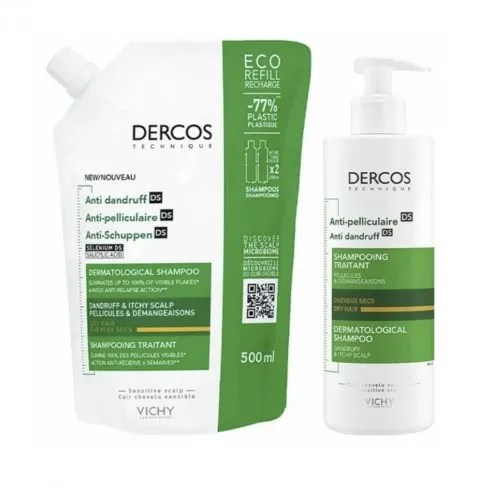 DERCOS CHAMPU 400ML+ECOREFILL CASPA SECA