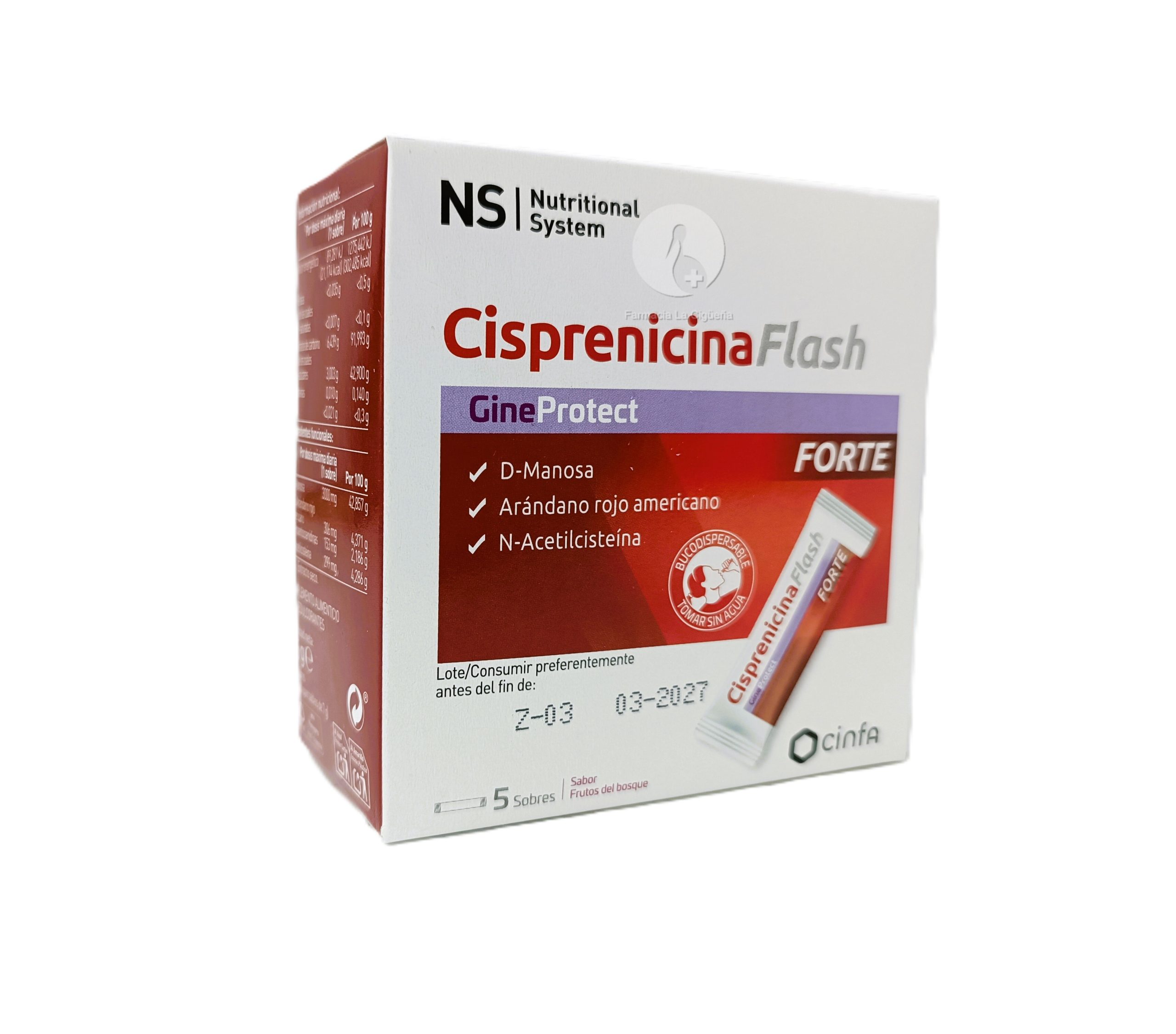 NS GINEPROTECT CISPRENICINA FLASH FORTE 5 SOBRES BUCODISPERSABLES 7 G SABOR FRUTOS DEL BOSQUE