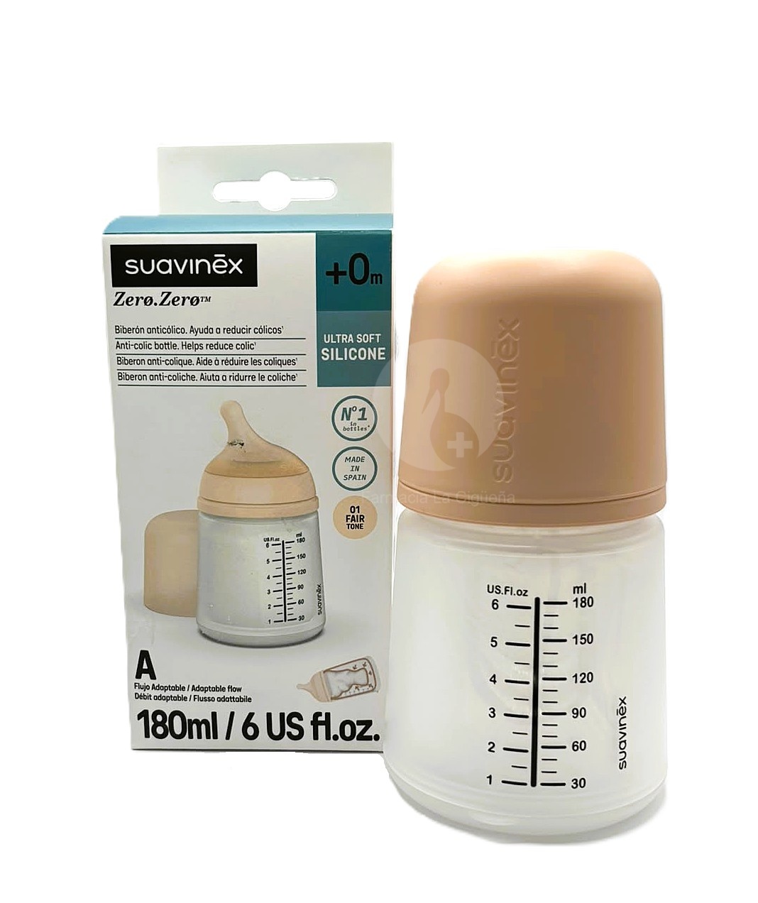 BIBERON ANTICOLICO TETINA LACTANCIA SILICONA MIXTA SUAVINEX 180 ML