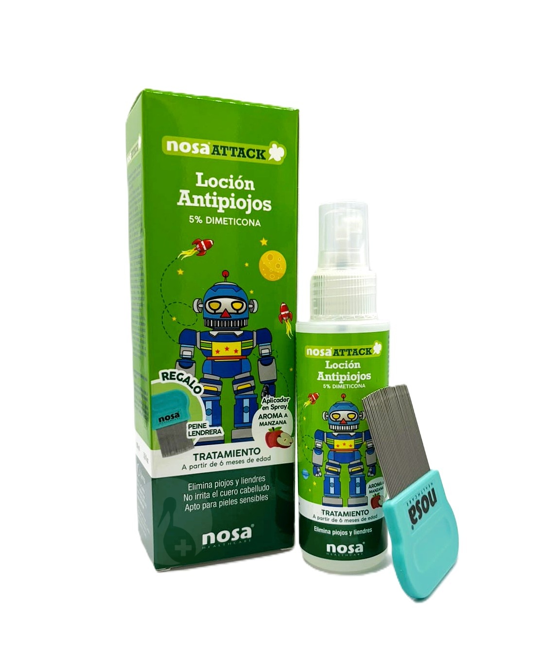 NOSA ATTACK LOCION 5% DIMETICONA ANTIPIOJOS 1 ENVASE 100 ML AROMA MANZANA