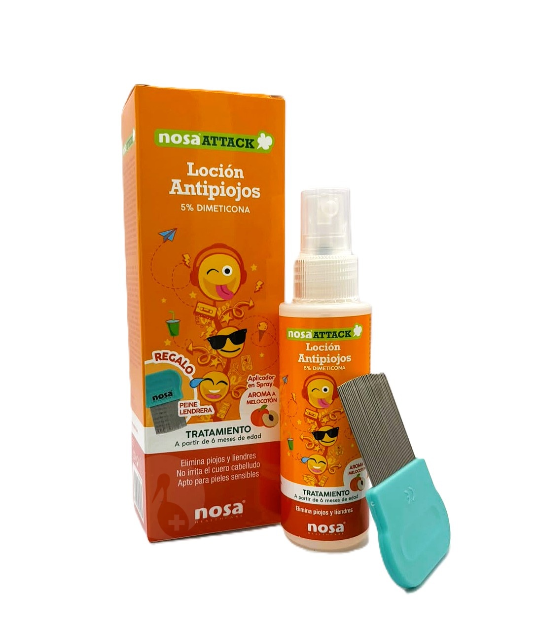 NOSA ATTACK LOCION 5% DIMETICONA ANTIPIOJOS 1 ENVASE 100 ML AROMA MELOCOTON