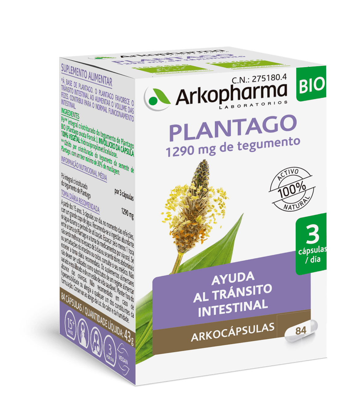 ARKOCAPSULAS PLANTAGO BIO 84 CAPSULAS