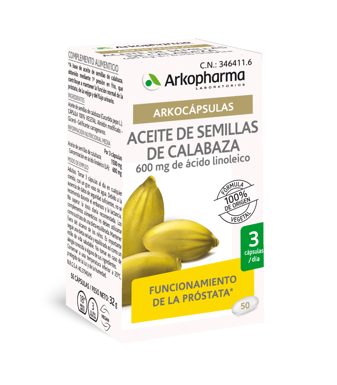 ARKOCAPSULAS ACEITE DE SEMILLAS DE CALABAZA BIO 50 CAPSULAS