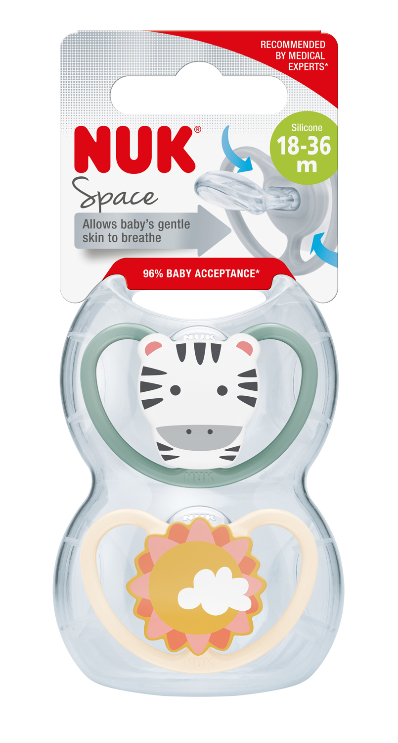 CHUPETE SILICONA NUK SPACE 18 – 36 MESES 2 UNIDADES ZEBRA