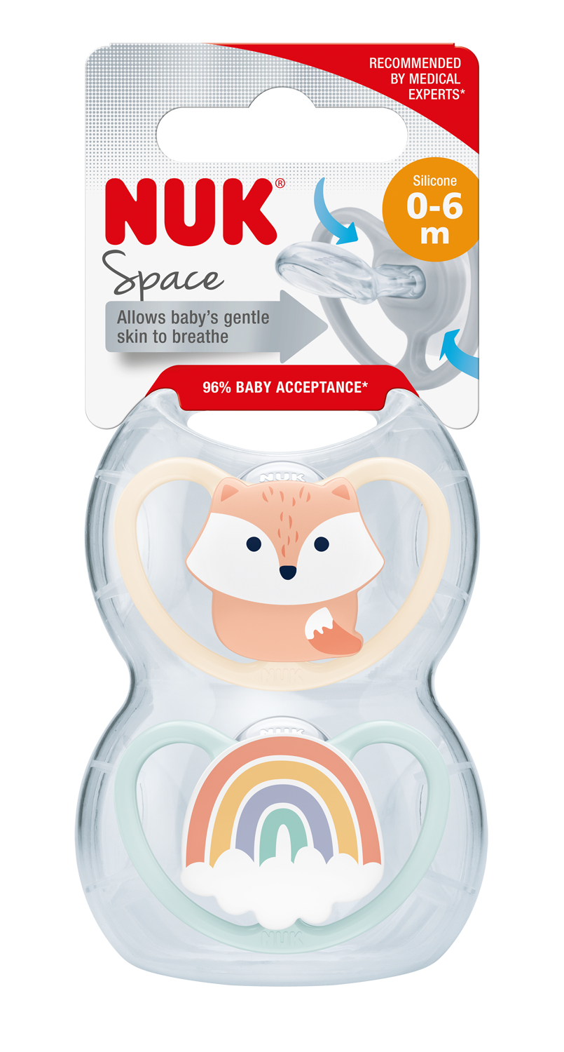 CHUPETE SILICONA NUK SPACE 0 – 6 MESES 2 UNIDADES ZORRO ROSA