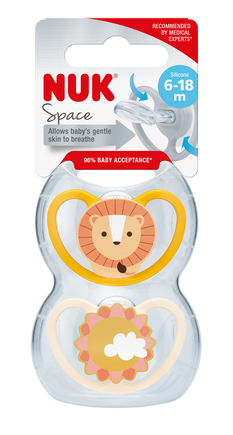 CHUPETE SILICONA NUK SPACE 6 – 18 MESES 2 UNIDADES LEON
