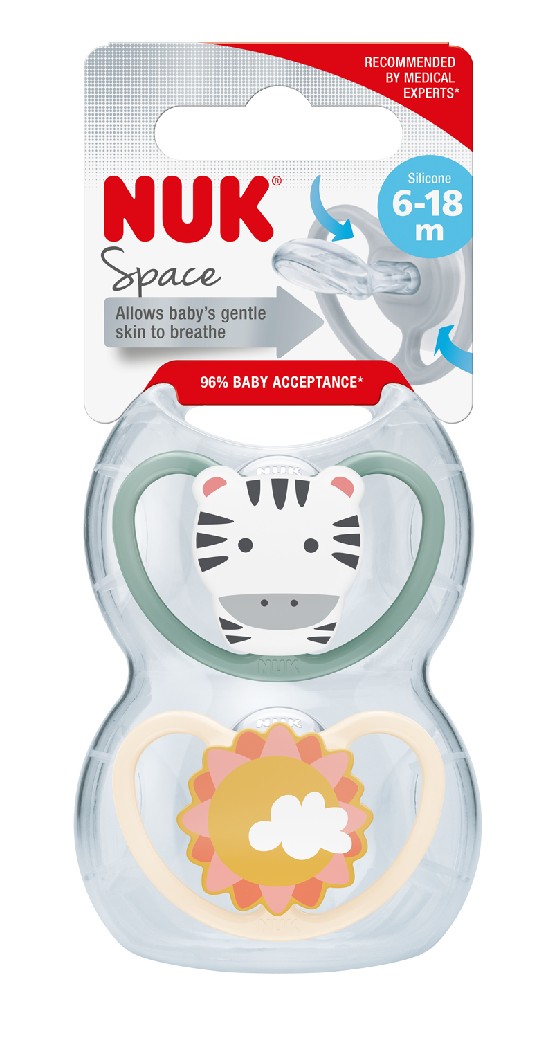 CHUPETE SILICONA NUK SPACE 6 – 18 MESES 2 UNIDADES ZEBRA