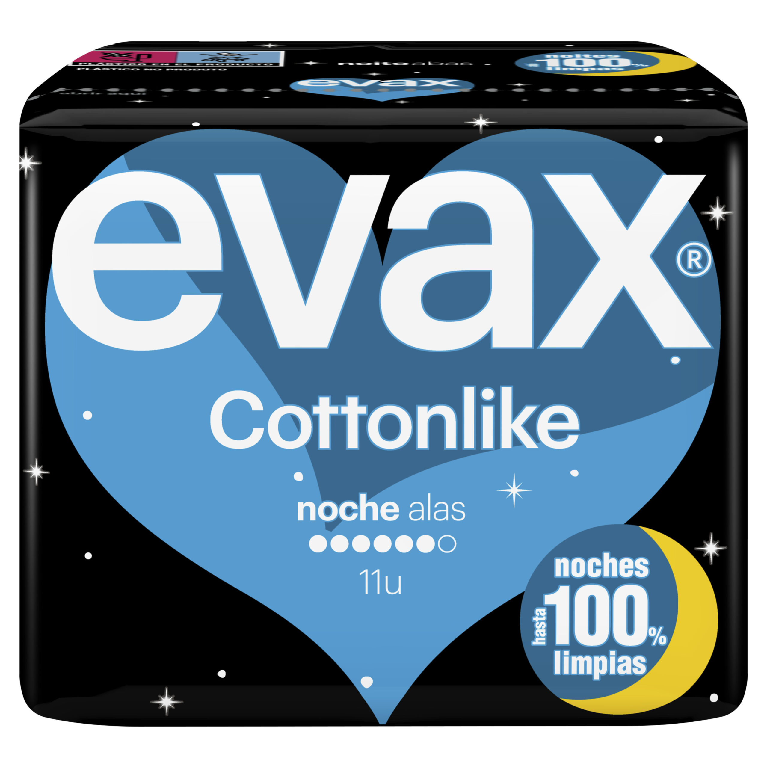 COMPRESAS HIGIENICAS FEMENINAS EVAX COTTONLIKE NOCHE CON ALAS 11 COMPRESAS