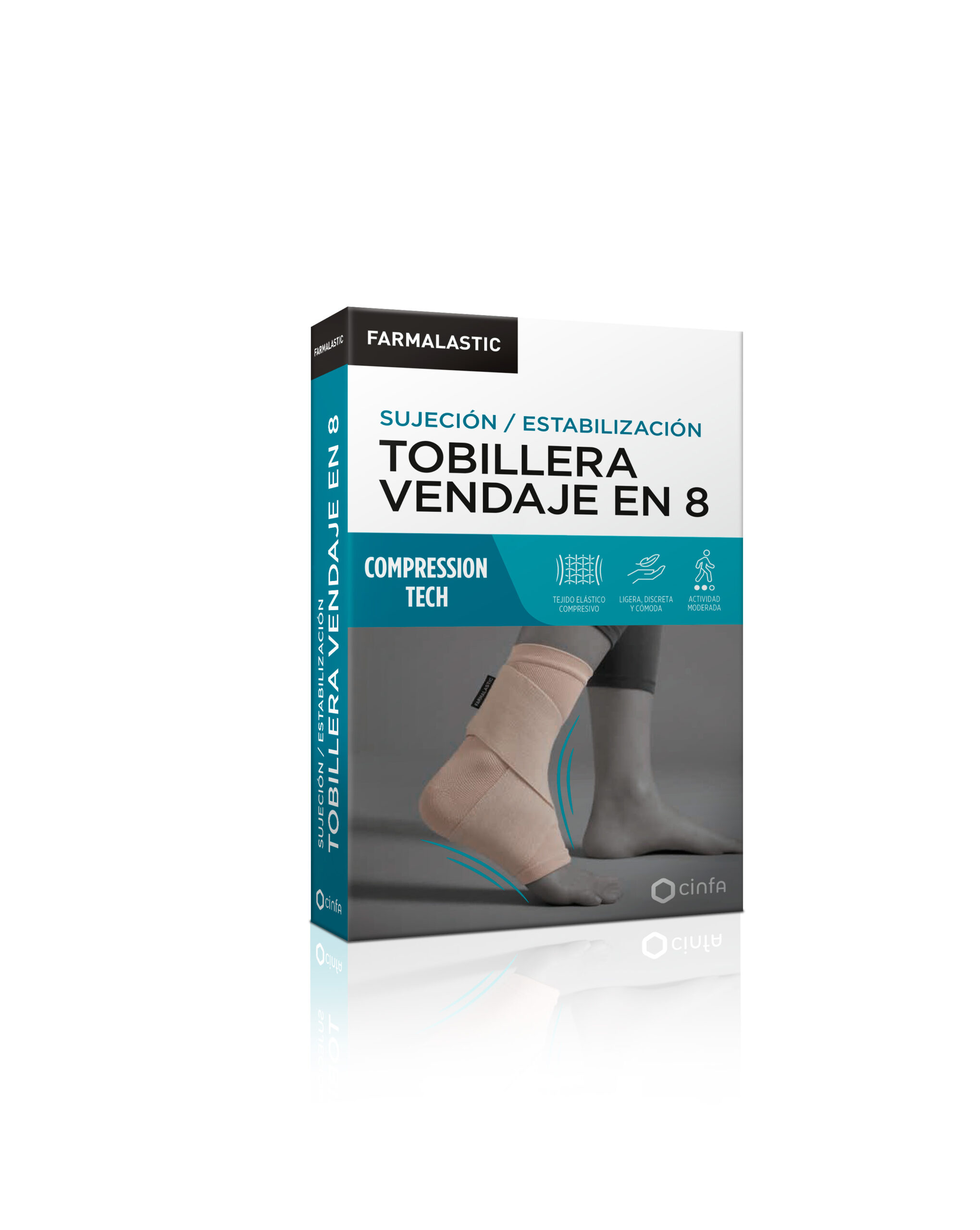TOBILLERA VENDAJE EN 8 FARMALASTIC COMPRESSION TECH 1 UNIDAD TALLA GRANDE COLOR BEIGE
