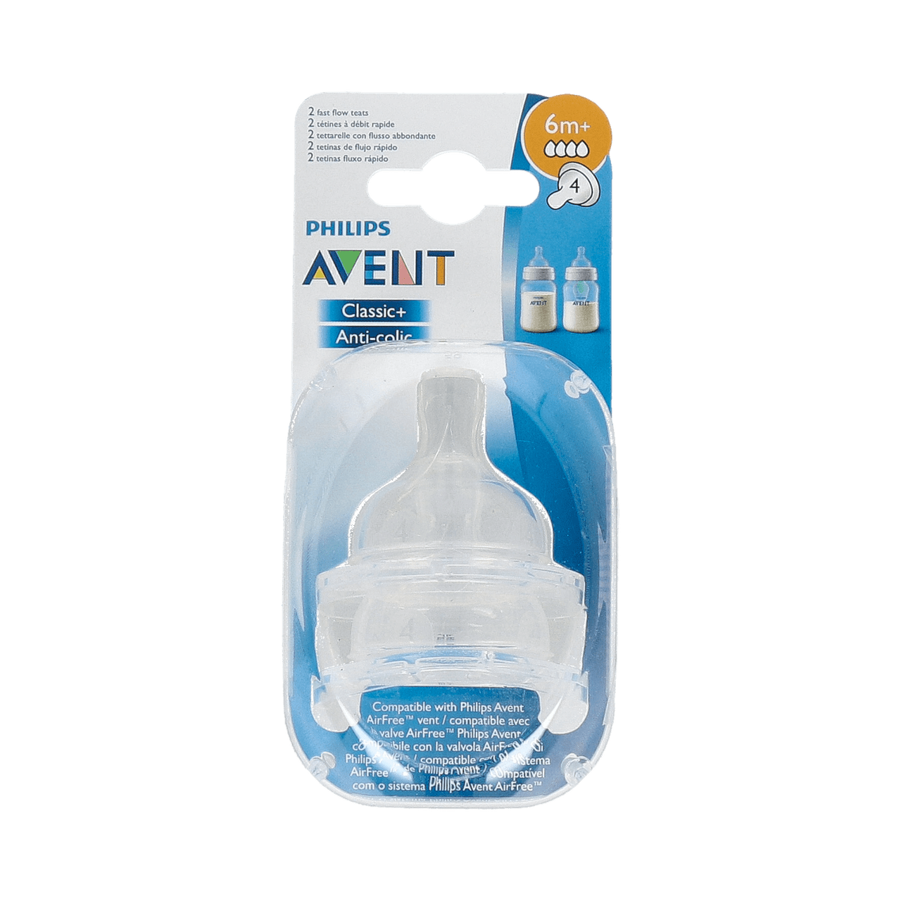 TETINA SILICONA  FLUJO RAPIDO AVENT PHILIPS + 6 MESES 2 UNIDADES