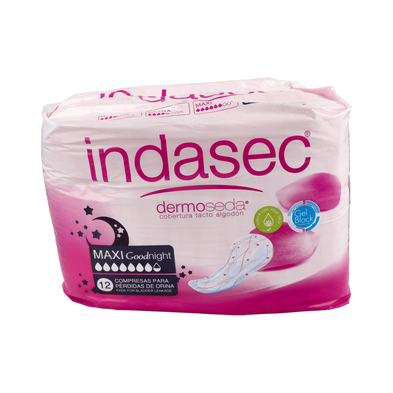 COMPRESA PERDIDAS LEVES INDASEC DERMOSEDA MAXI NIGHT BOLSA 12 COMPRESAS