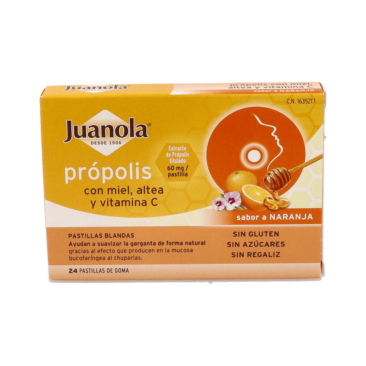 JUANOLA PROPOLIS MIEL ALTEA Y VITAMINA C 24 PASTILLAS DE GOMA SABOR NARANJA