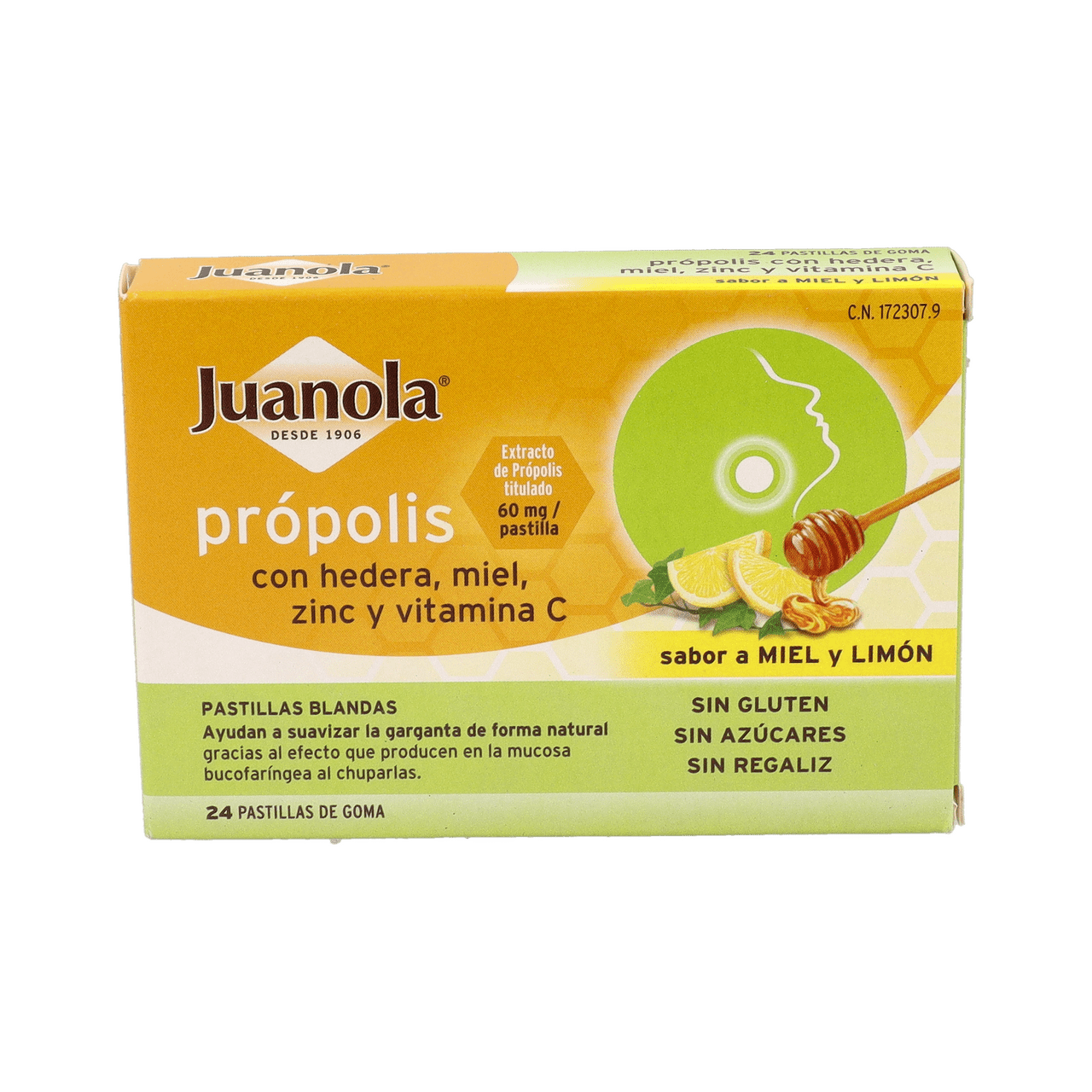 JUANOLA PROPOLIS MIEL HIEDRA ZINC Y VITAMINA C 24 PASTILLAS DE GOMA SABOR MIEL Y LIMON