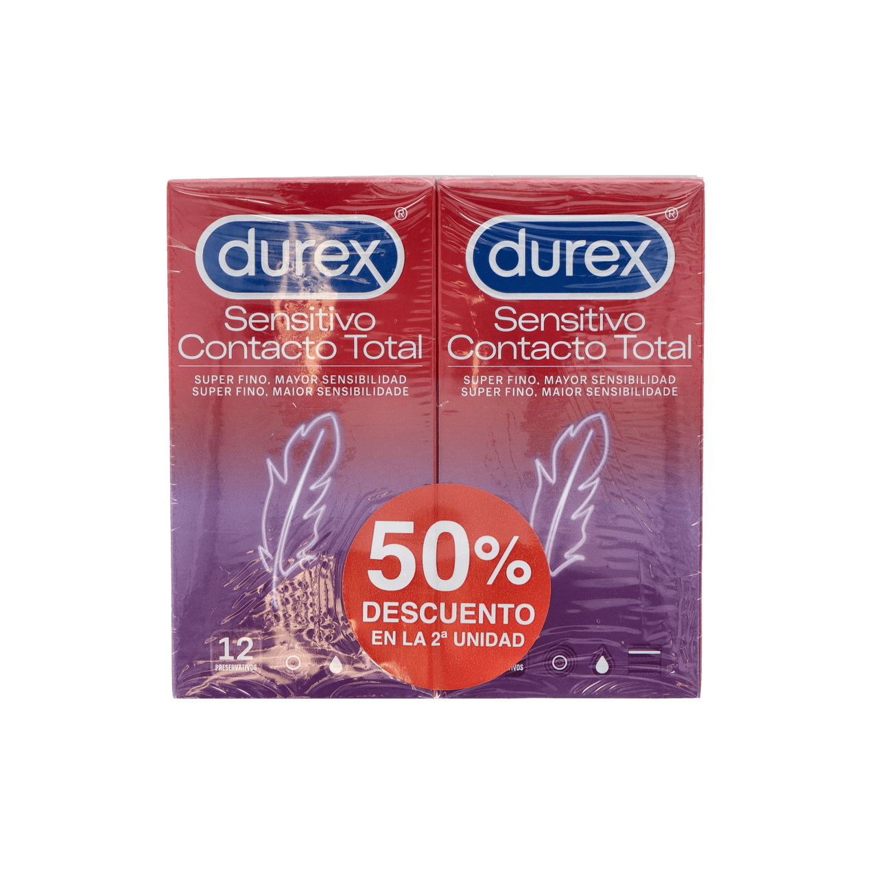 DUREX SENSITIVO CONTACTO TOTAL PRESERVATIVOS 12 PRESERVATIVOS 2 CAJAS