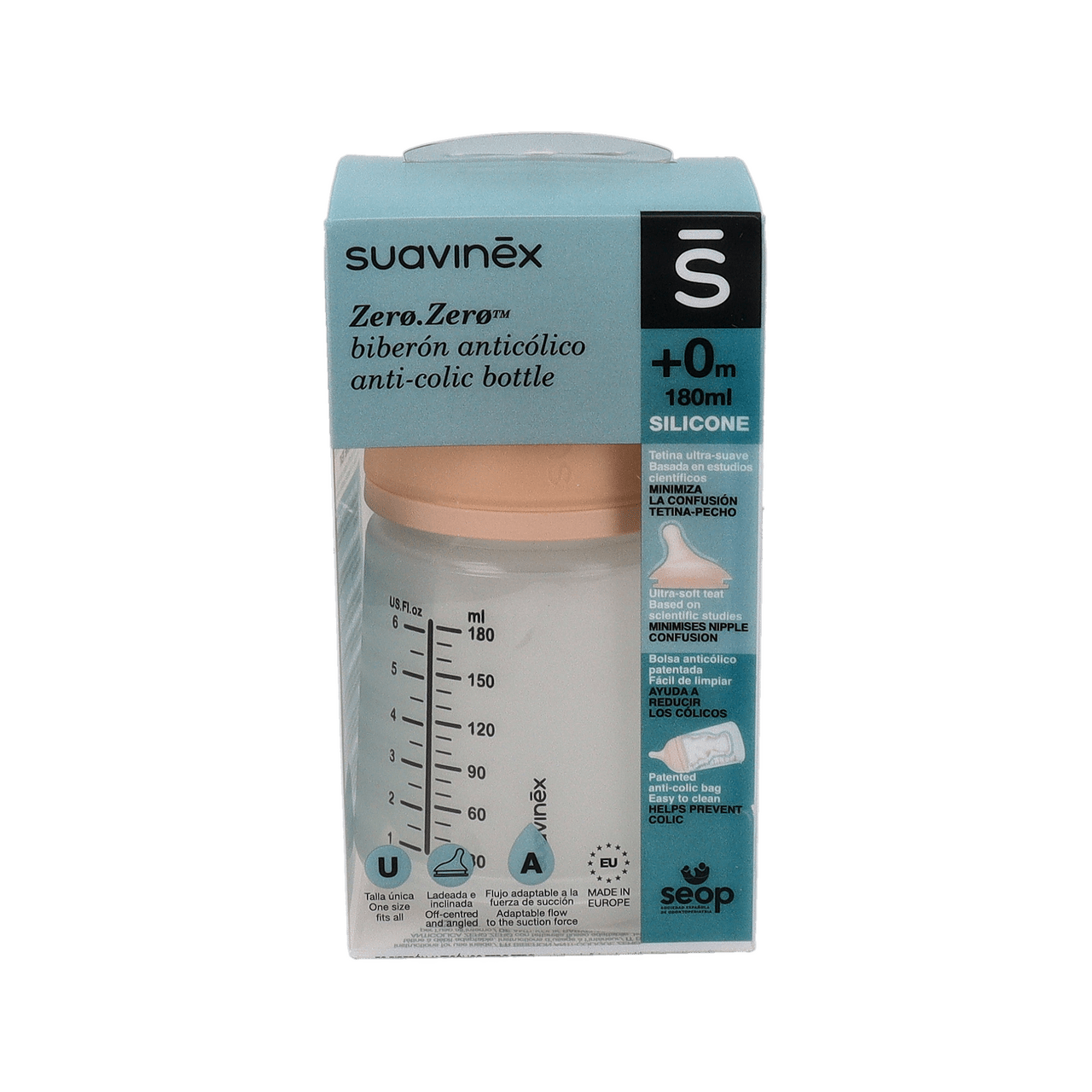 BIBERON ANTICOLICO TETINA LACTANCIA SILICONA MIXTA SUAVINEX 180 ML