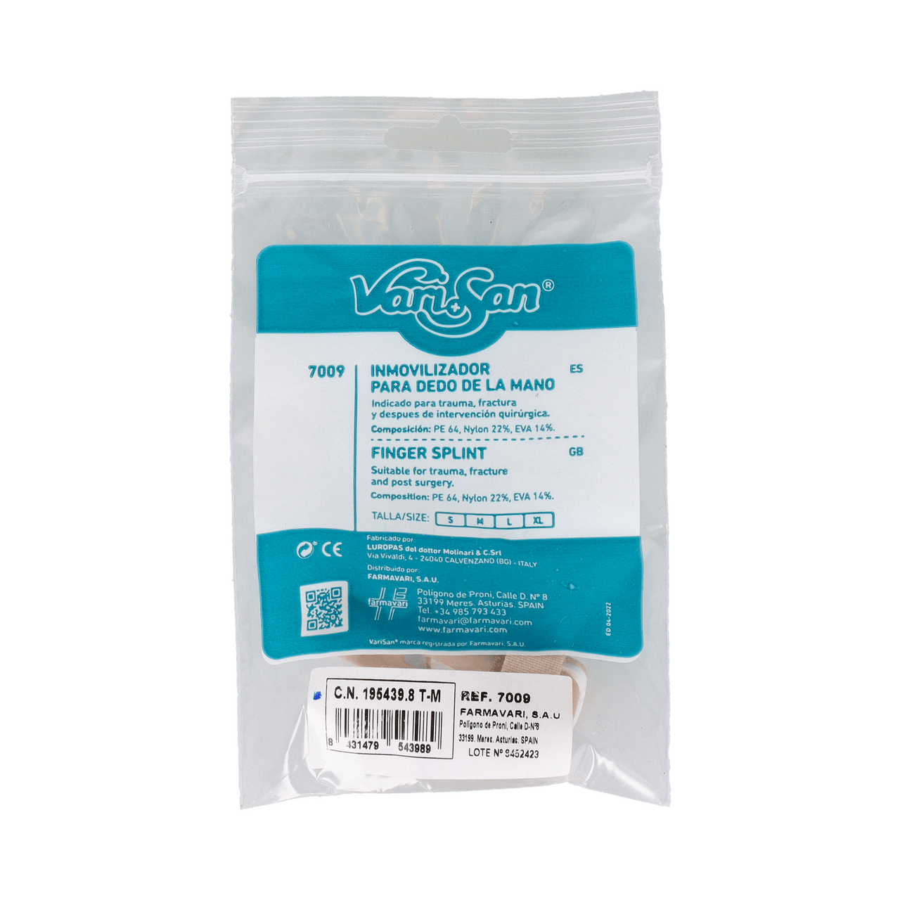 INMOVILIZADOR PARA DEDO DE LA MANO VARISAN 1 UNIDAD TALLA M
