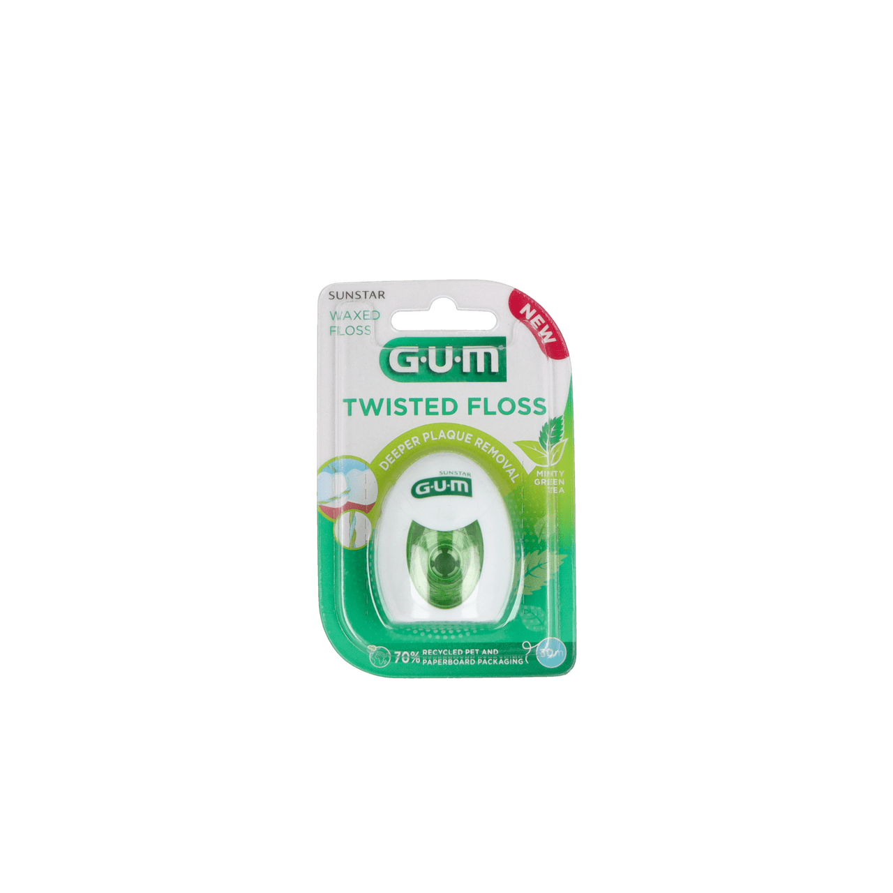 GUM 350  TWISTED FLOSS SEDA CON CERA 1 UNIDAD 30 M SABOR TE VERDE Y MENTA