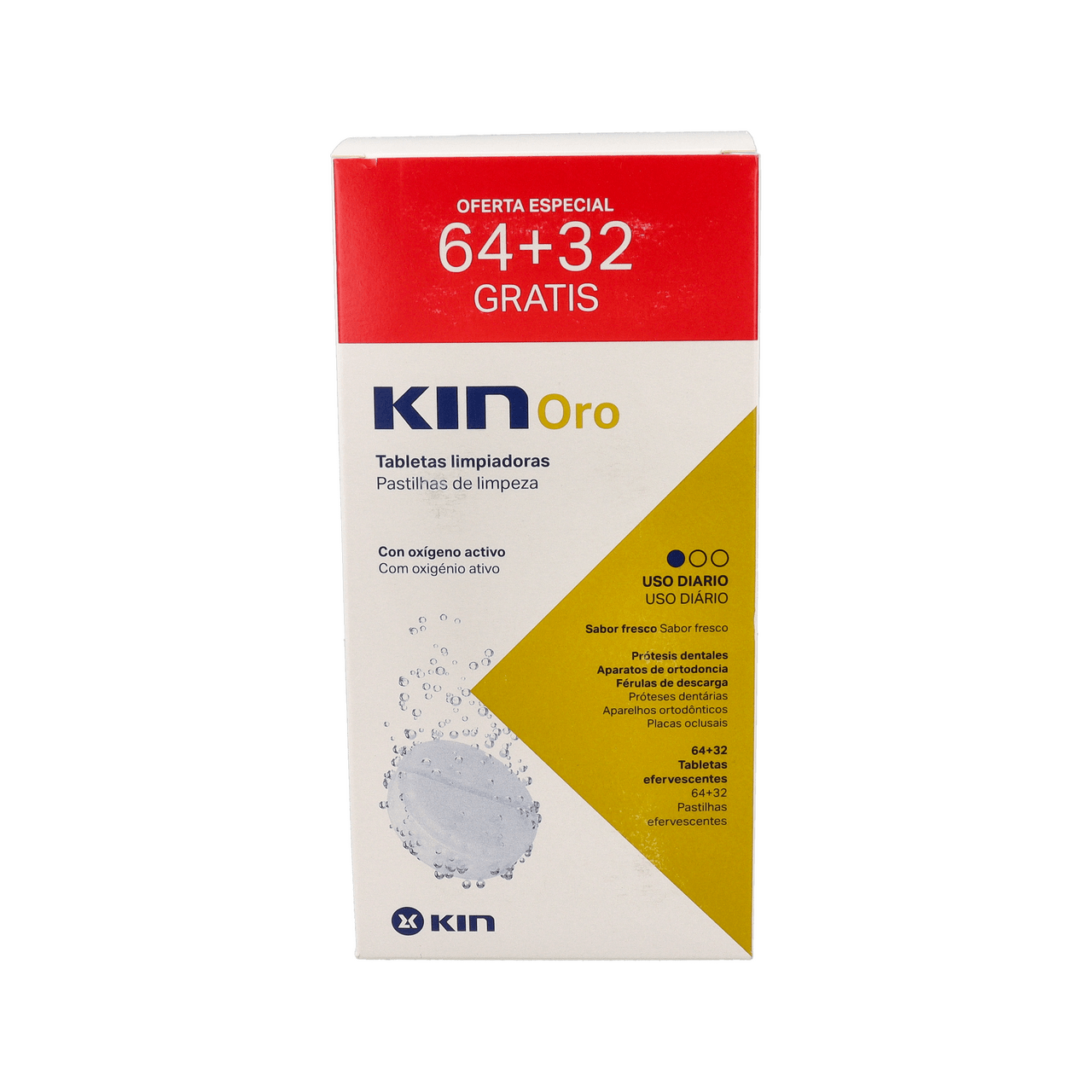 KIN ORO TABLETAS LIMPIADORAS LIMPIEZA PROTESIS DENTAL 64 + 32 TABLETAS