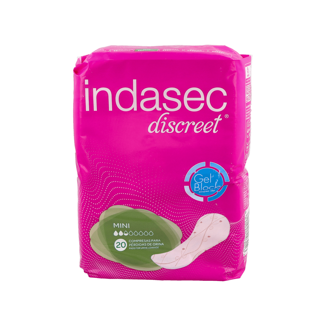 COMPRESA PERDIDAS LEVES INDASEC DISCREET MINI 22 UNIDADES