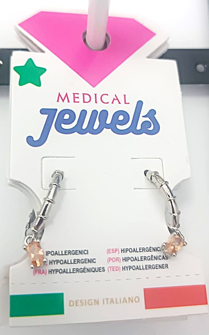 JEWELS PENDIENTE ARO PLATA CON PIEDRA COLGANTE ROSA