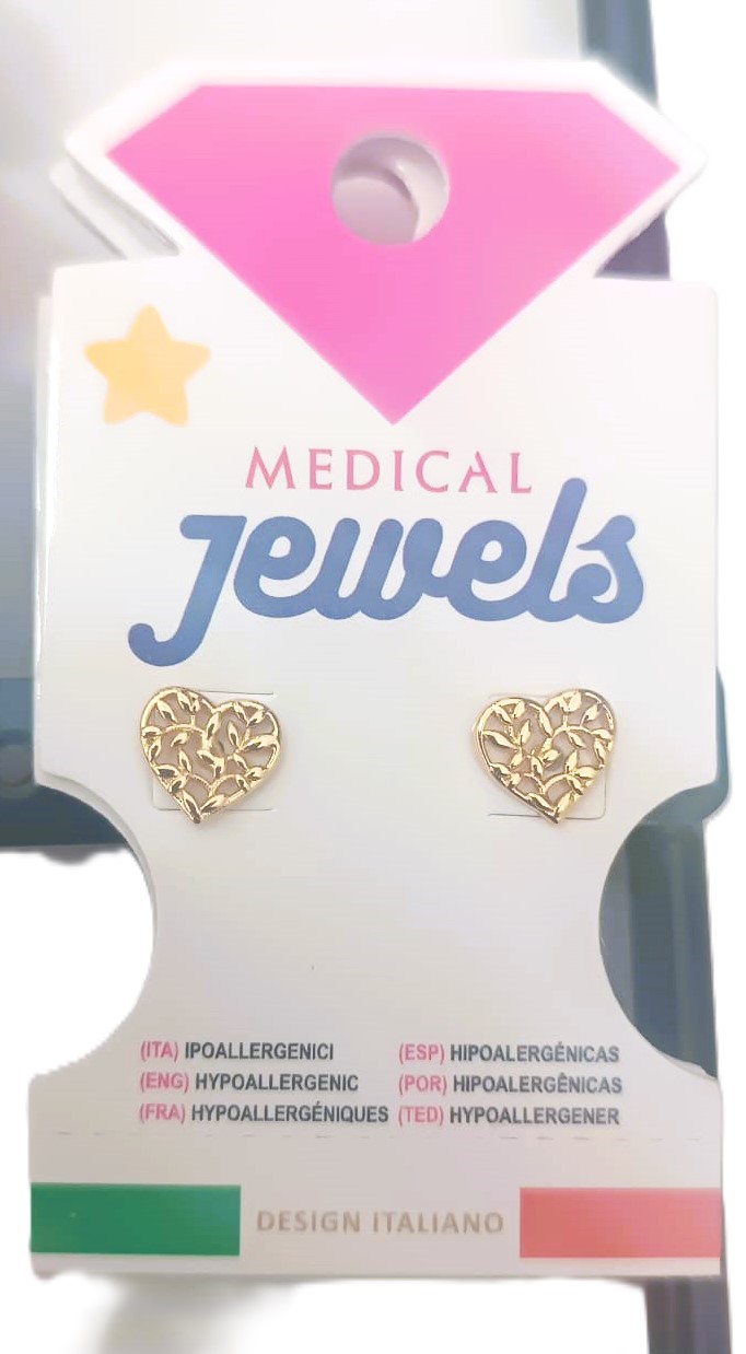 JEWELS PENDIENTE CORAZON DORADO CON HOJAS