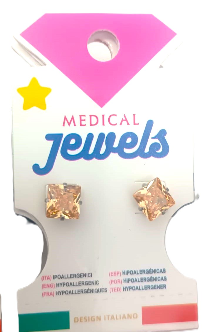 JEWELS PENDIENTE PUNTO LUZ CUADRADO AMBAR 7MM