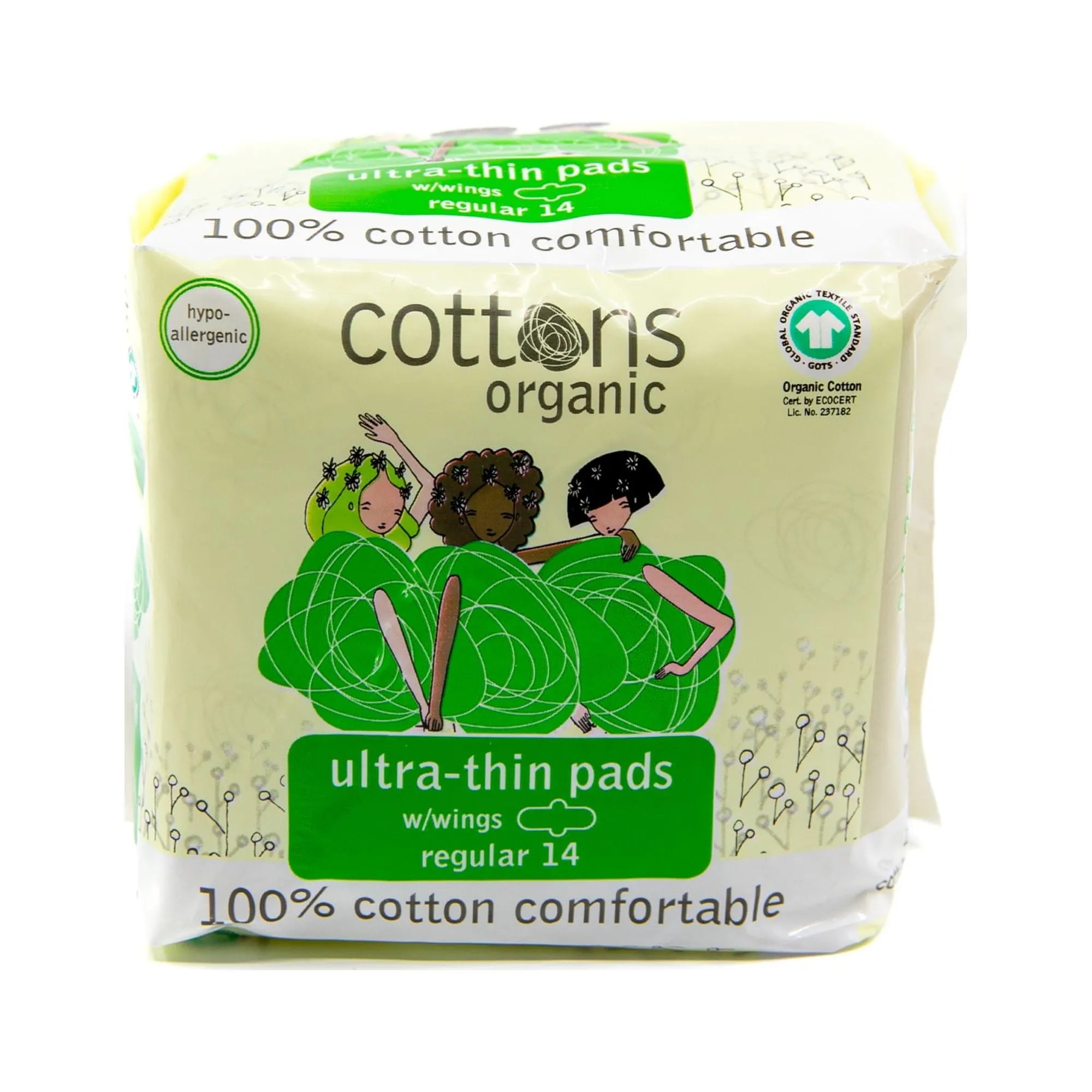 COMPRESAS HIGIENICAS FEMENINAS COTTONS ULTRAFINA REGULAR 14 UNIDADES