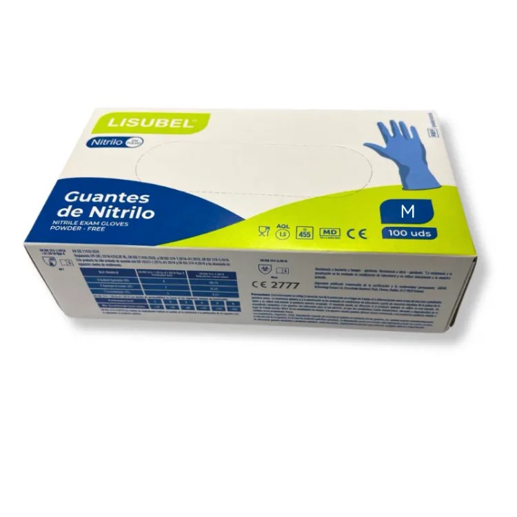 GUANTES DE NITRILO SIN POLVO LISUBEL 100 UNIDADES TALLA M