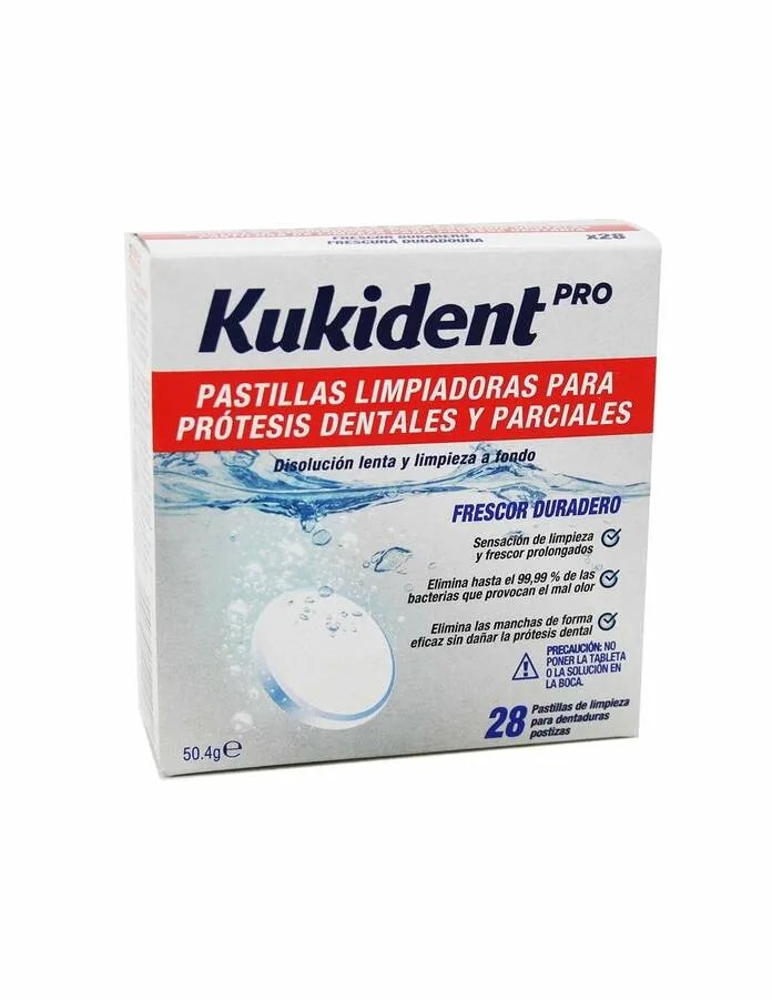 KUKIDENT PASTILLAS LIMPIADORAS PARA PROTESIS TOTALES Y PARCIALES 28 PASTILLAS