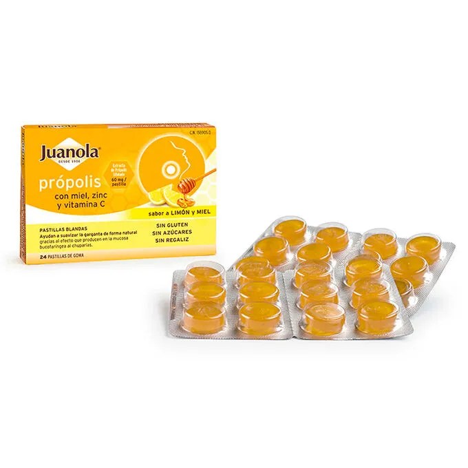 JUANOLA PROPOLIS 24 PASTILLAS DE GOMA SABOR REGALIZ Y MIEL