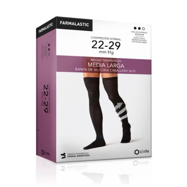 MEDIA LARGA SILICONA CABALLERO (A-F) COMPRESION NORMAL FARMALASTIC 2 UNIDADES TALLA MEDIANA