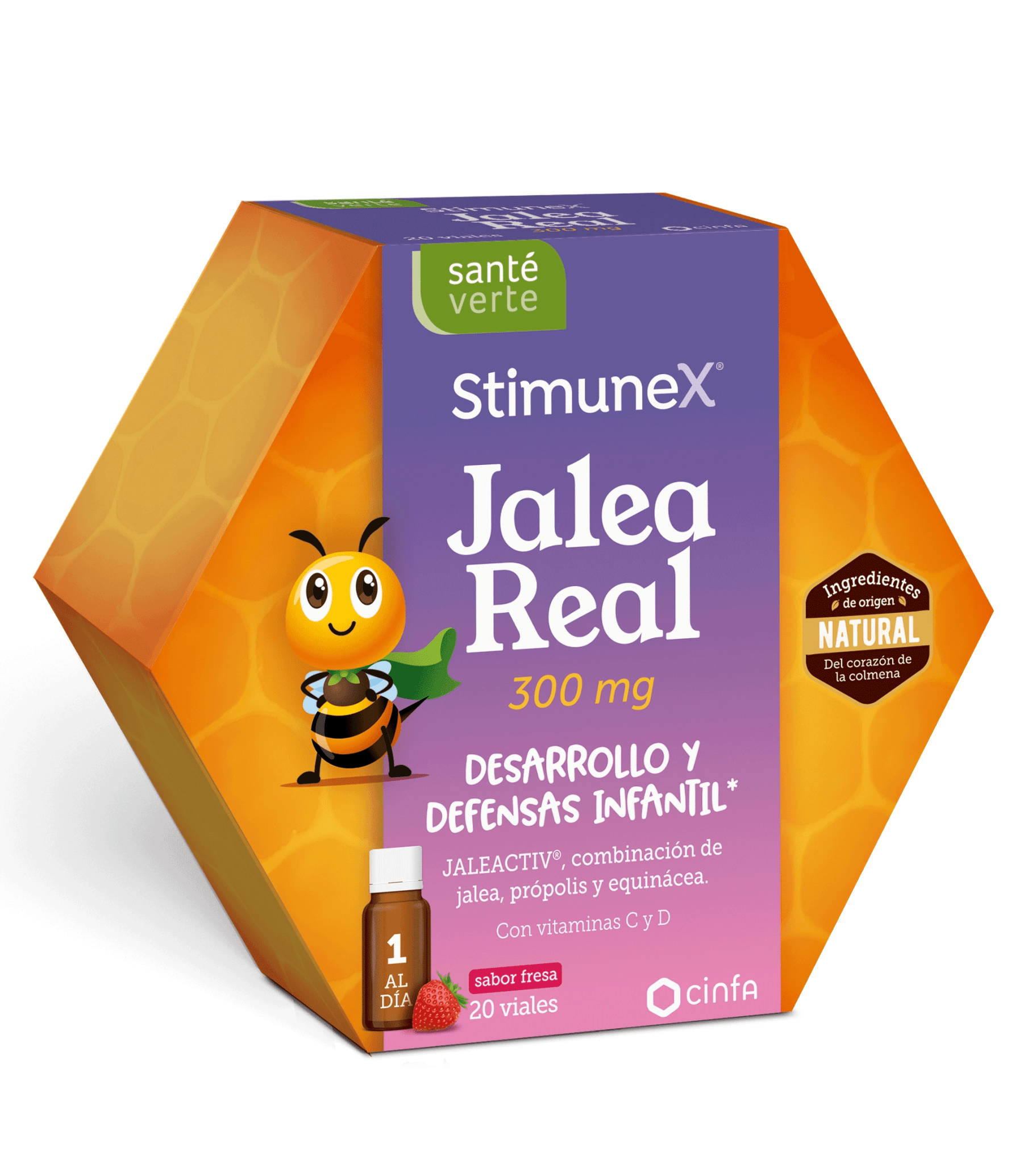 SANTE VERTE STIMUNEX JALEA REAL DESARROLLO Y DEFENSAS INFANTIL 20 VIALES 10 ML SABOR FRESA