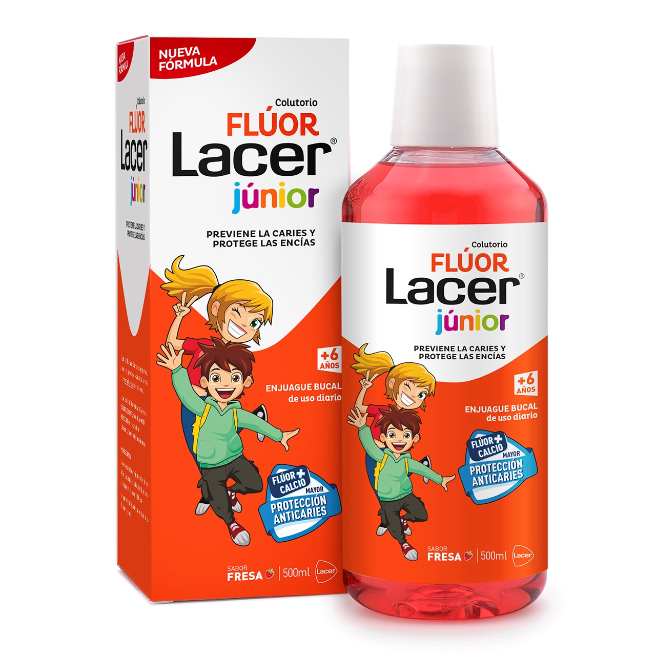 FLUOR LACER JUNIOR ENJUAGUE BUCAL DE USO DIARIO 1 ENVASE 500 ML SABOR FRESA