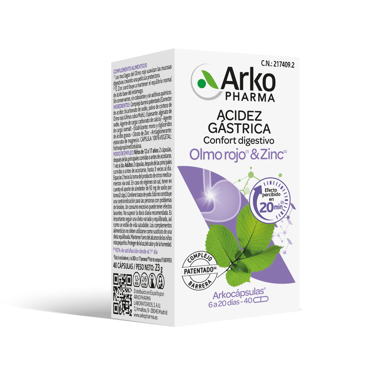 ARKOCAPSULAS ACIDEZ GASTRICA CONFORT DIGESTIVO 40 CAPSULAS OLMO ROJO Y ZINC