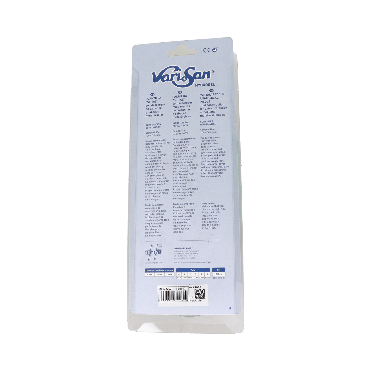 PLANTILLAS SIFTAL HYDROGEL VARISAN LARGA 39/40 TALLA 2 1 PAR