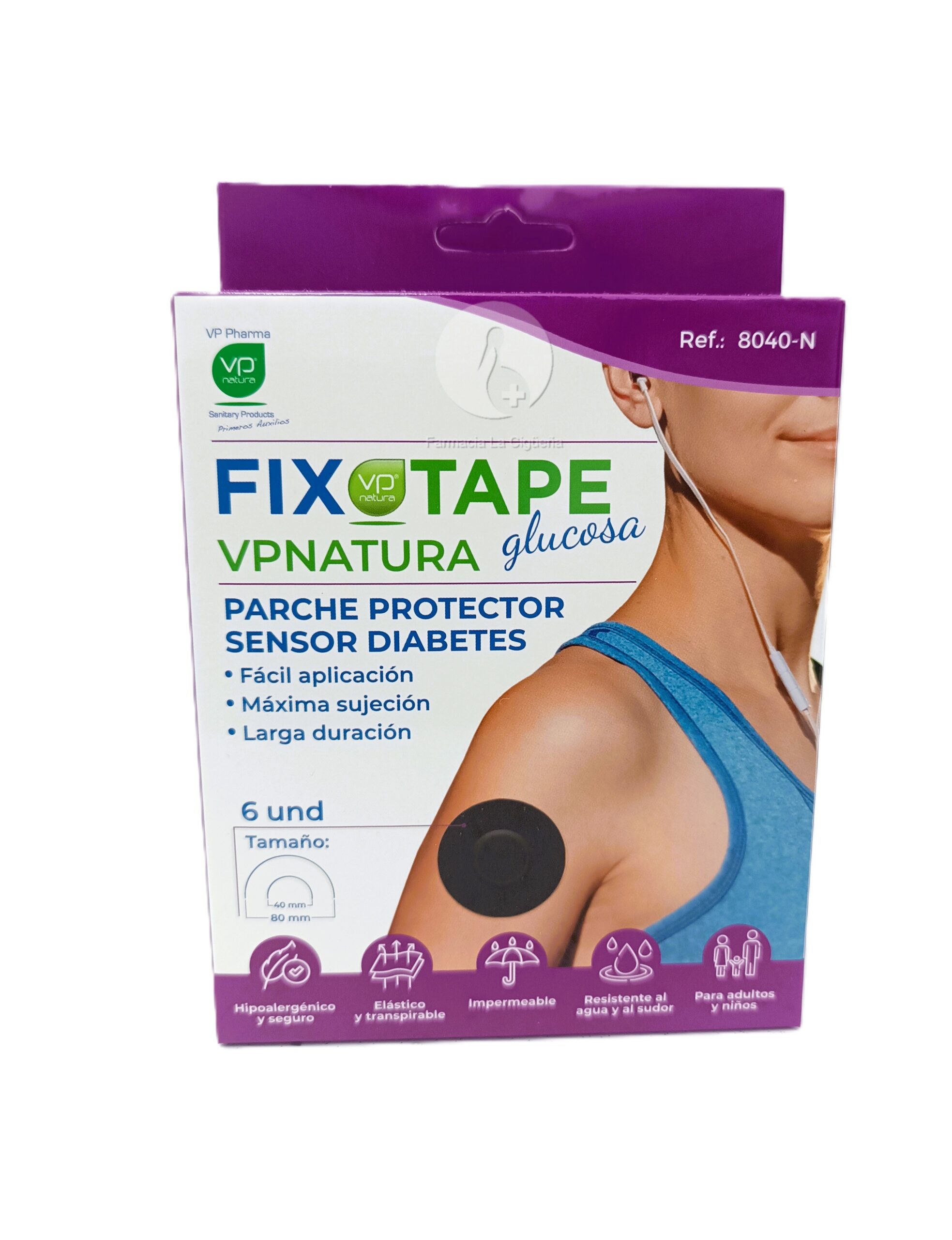 VP NATURA PARCHE PROTECTOR SENSOR DIABETES 6 UNIDADES COLOR NEGRO