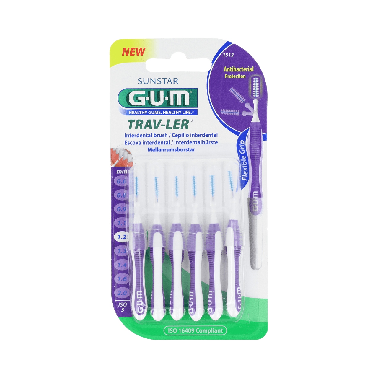 CEPILLO INTERDENTAL VIAJE GUM 1512 TRAV-LER EXTRAFINO 1.2 MM CILINDRICO 6 UNIDADES