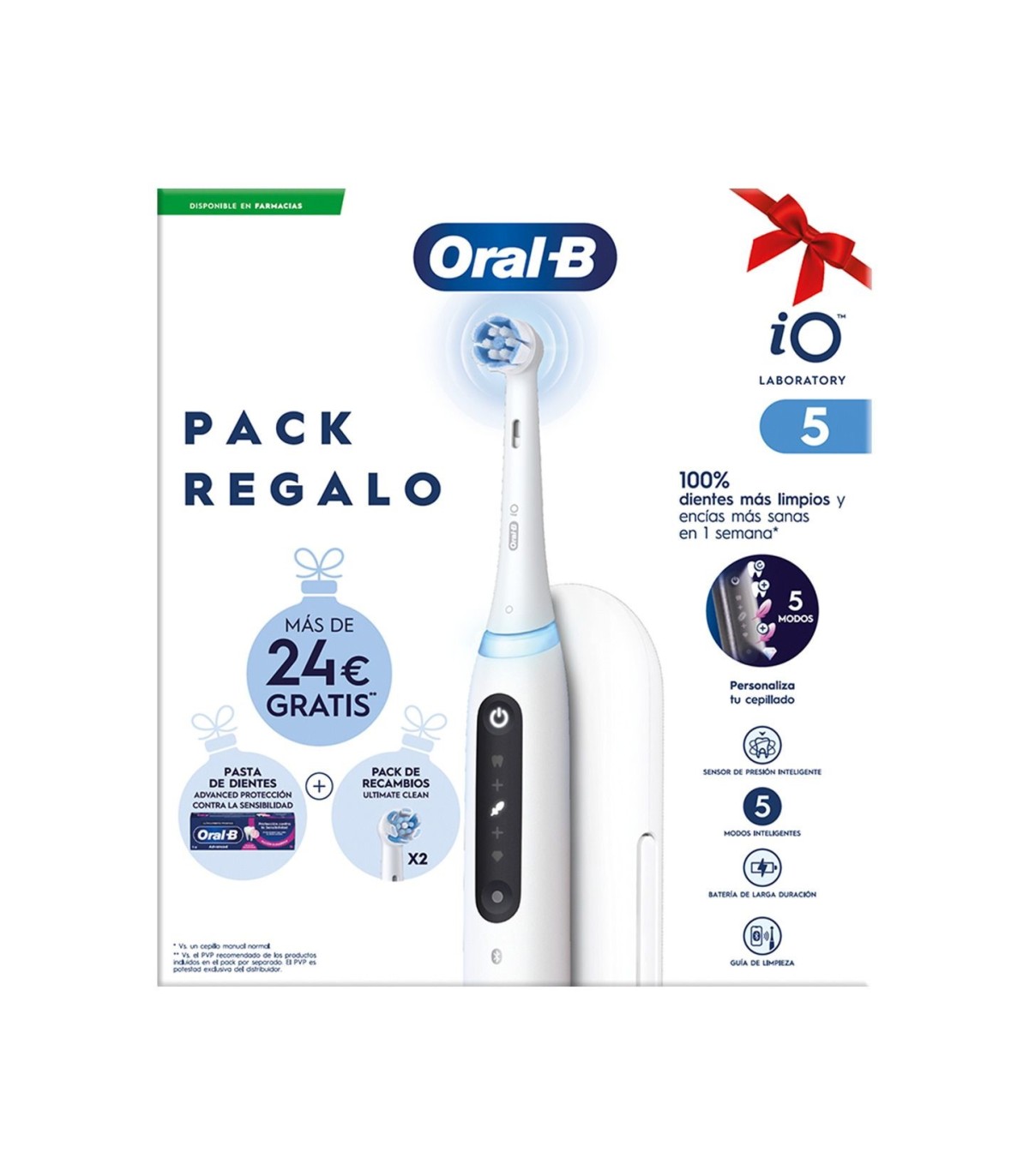 CEPILLO DENTAL ELECTRICO ORAL-B IO5 LABORATORY 3 RECAMBIOS + 1 FUNDA + 1 PASTA DE DIENTES