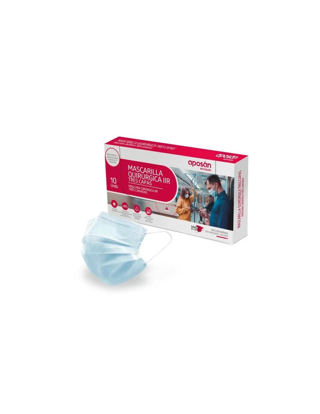 MASCARILLA QUIRURGICA 3 CAPAS APOSAN BOTIQUIN 10 UNIDADES