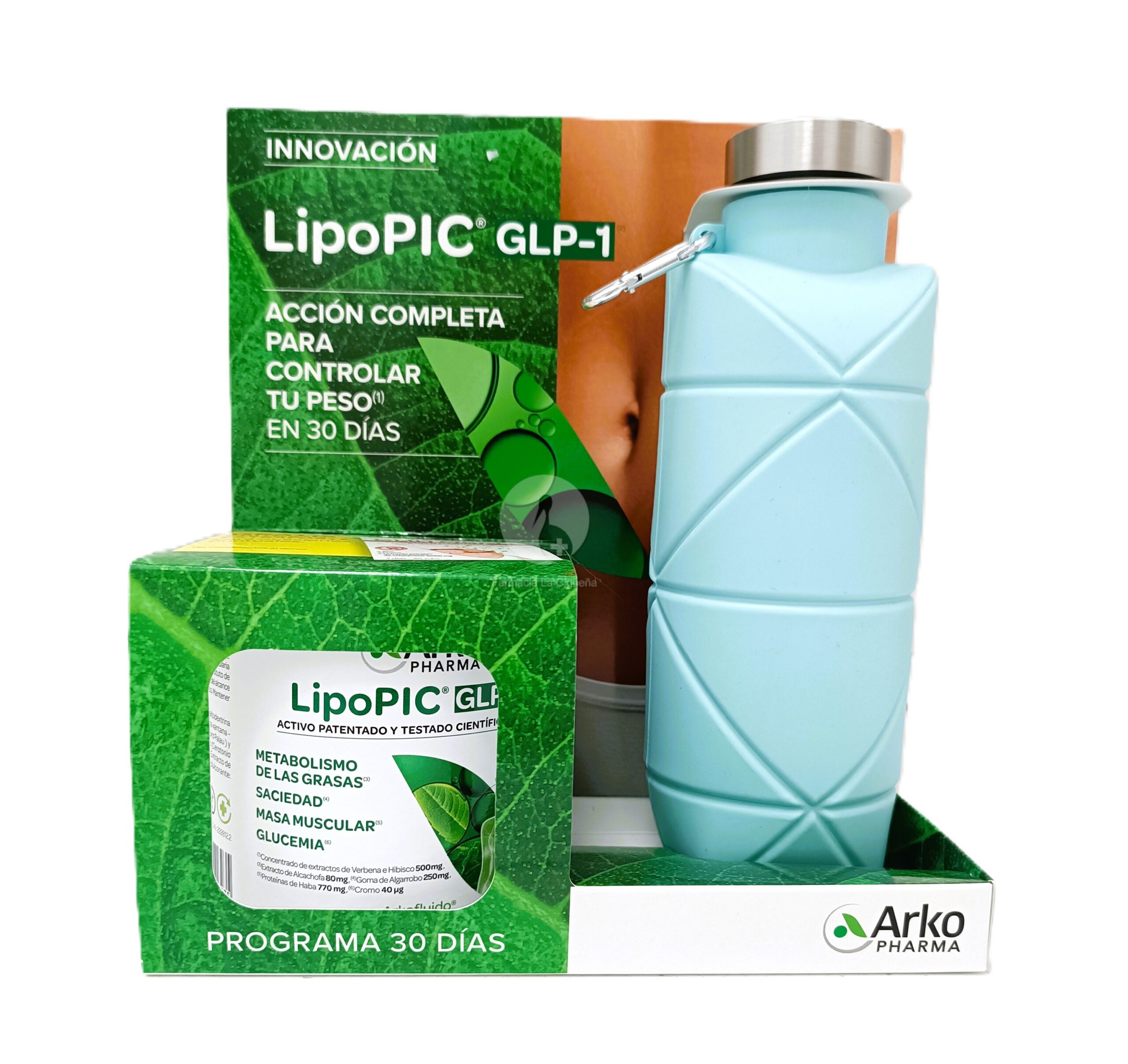 PACK ARKOFLUIDO LIPOPIC GLP-1 240G + BOTELLA